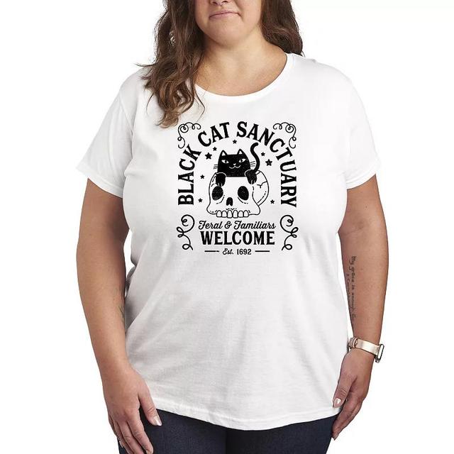 Plus Size Black Cat Sanctuary Graphic Tee, Womens Grey Green Product Image