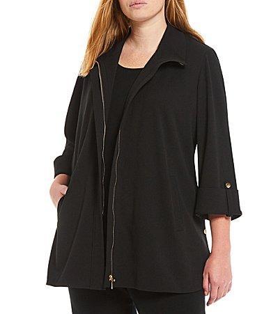 Ming Wang Deco Crepe 34 Sleeve Zip Front Jacket Product Image