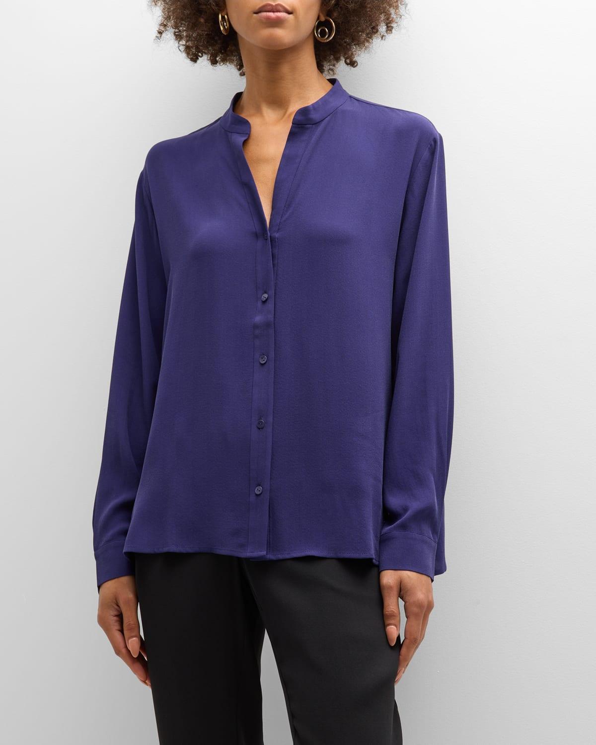 Eileen Fisher Mandarin Collar Shirt (Sweet Plum) Women's Clothing Product Image