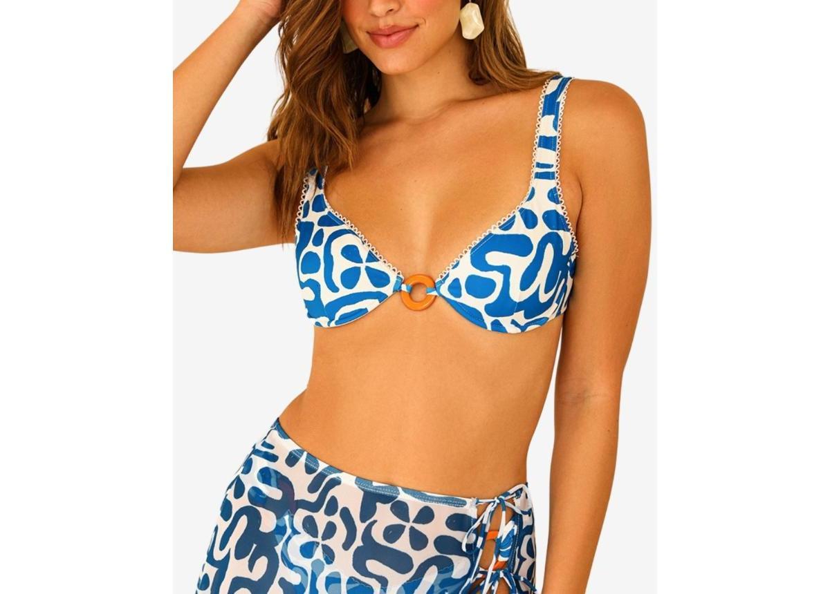 Dippin' Daisy's Women's Gemma Underwire Bikini Top in Blue/White - Product Image