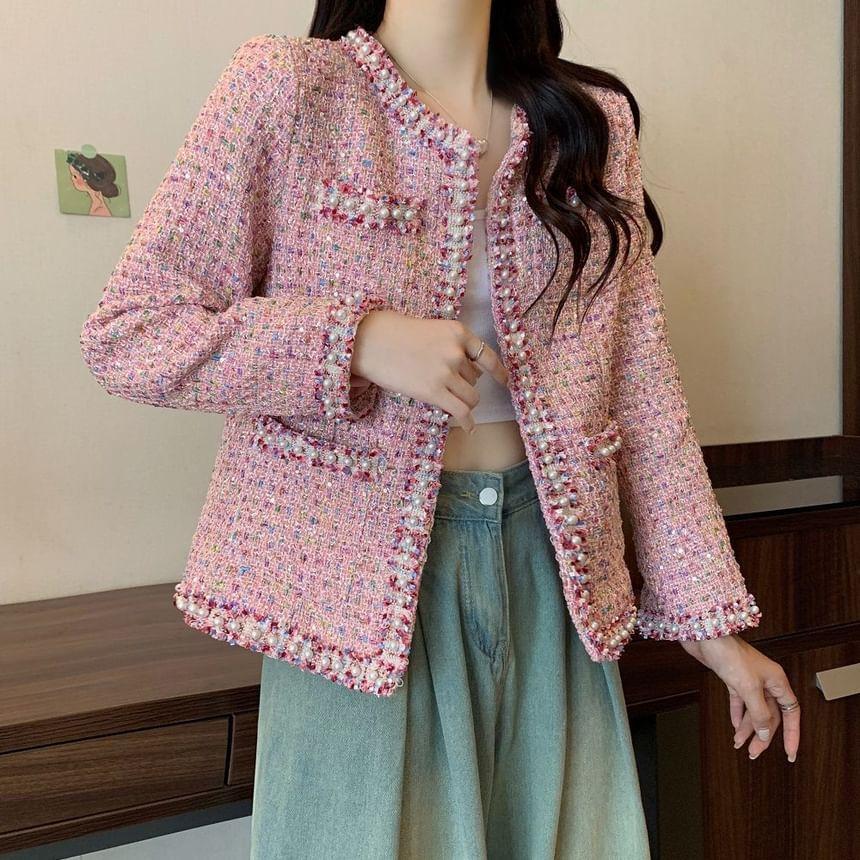 Plaid Faux Pearl Jacket Product Image