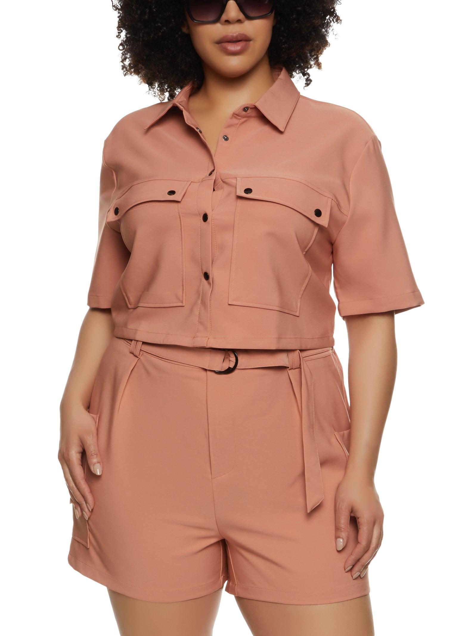 Womens Plus Size Snap Button Front Cropped Shirt product image