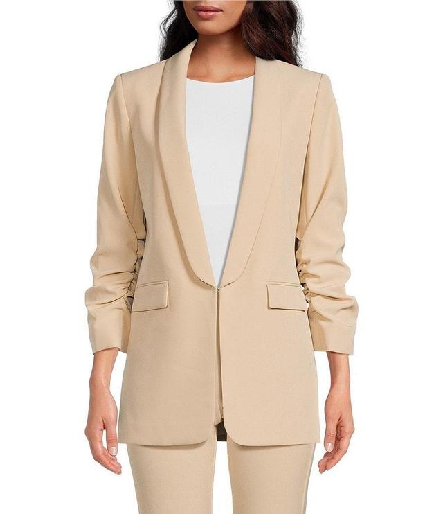 Gianni Bini Jemma Ruched 3/4 Sleeve Shawl Collar Twill Boyfriend Blazer Product Image