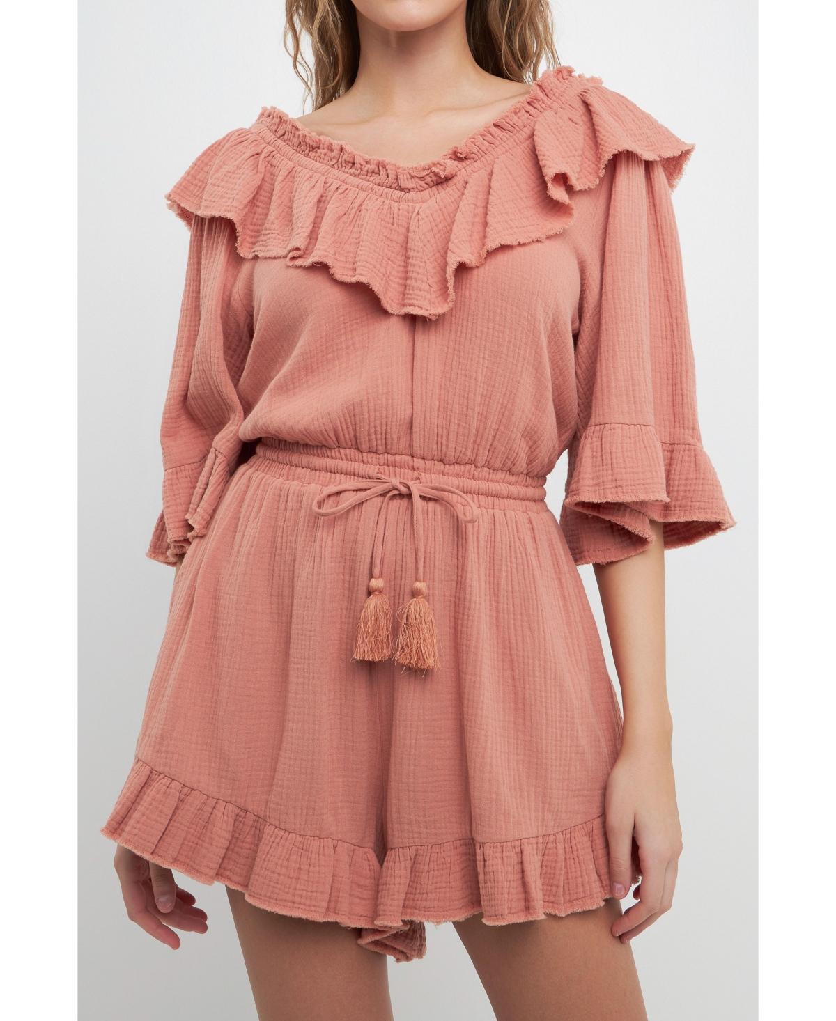 Free the Roses Womens Ruffle Detail Romper Product Image