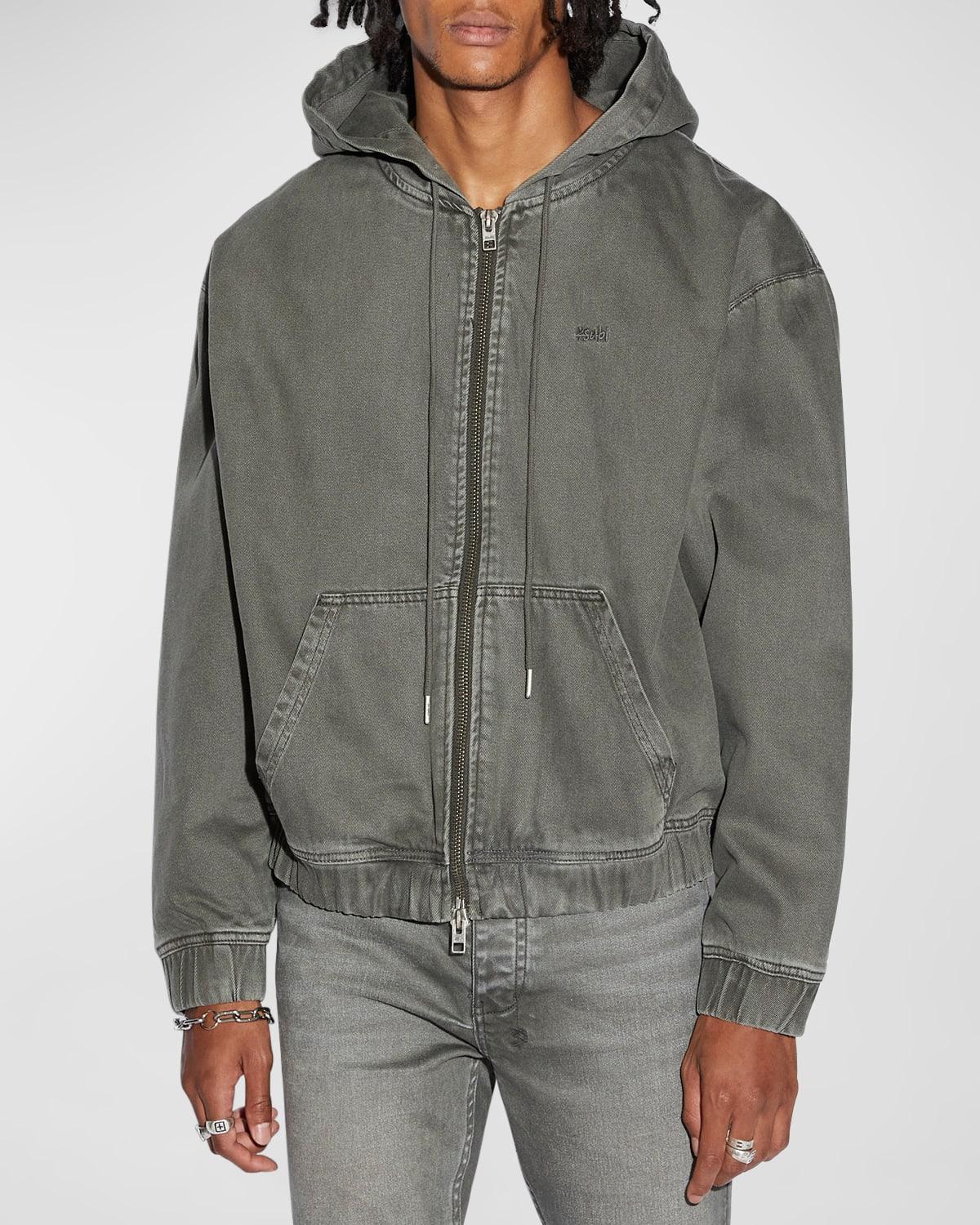 Mens Washed Denim Zip Hoodie Product Image