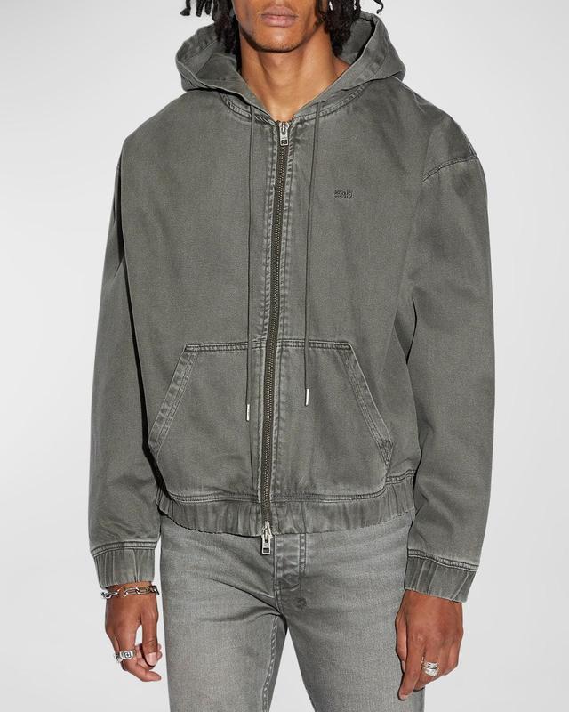 Mens Washed Denim Zip Hoodie Product Image