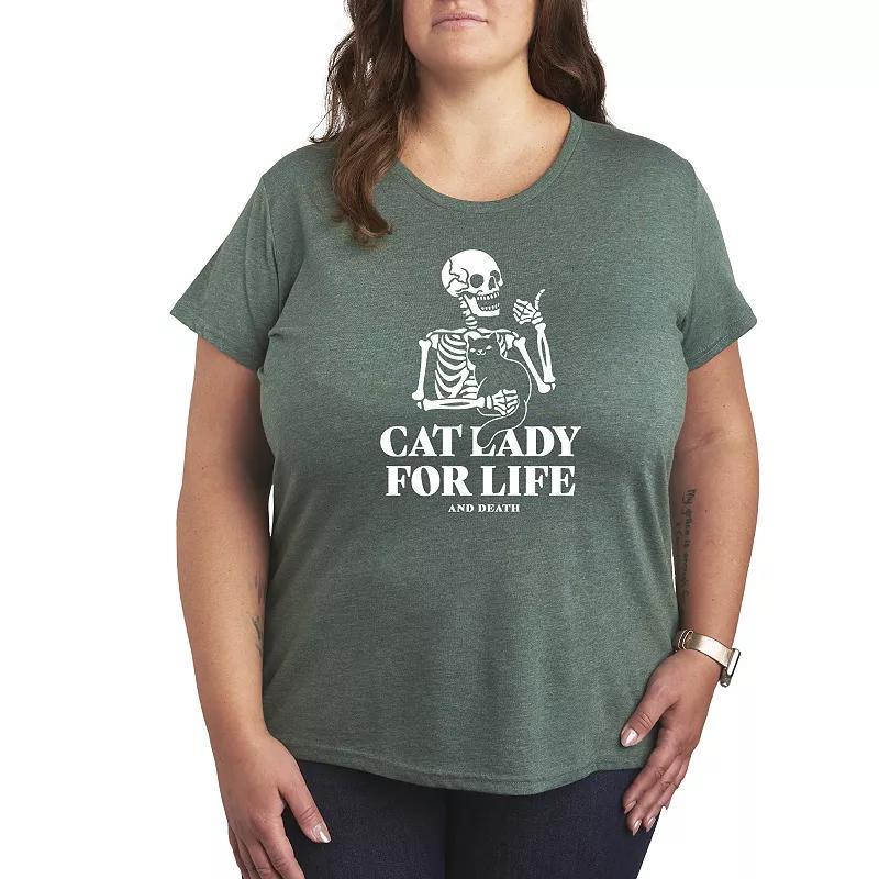 Plus Size Cat Lady For Life Skeleton Graphic Tee, Womens Grey Green Product Image