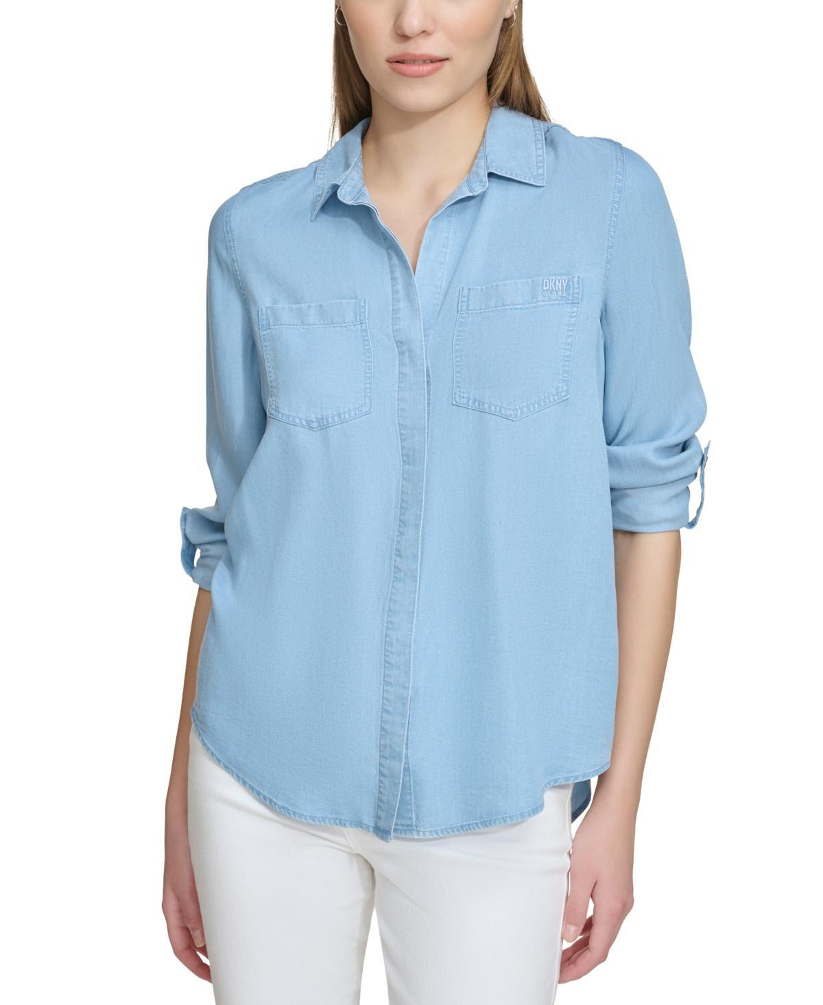 Dkny Jeans Womens Roll-Tab-Sleeve Button-Front Shirt Product Image