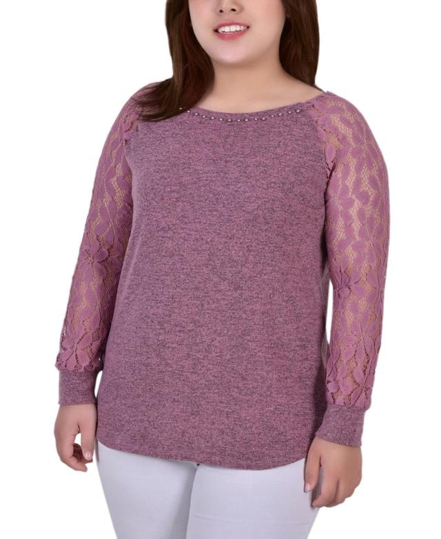 Plus Size Long Lace Sleeve Top Product Image