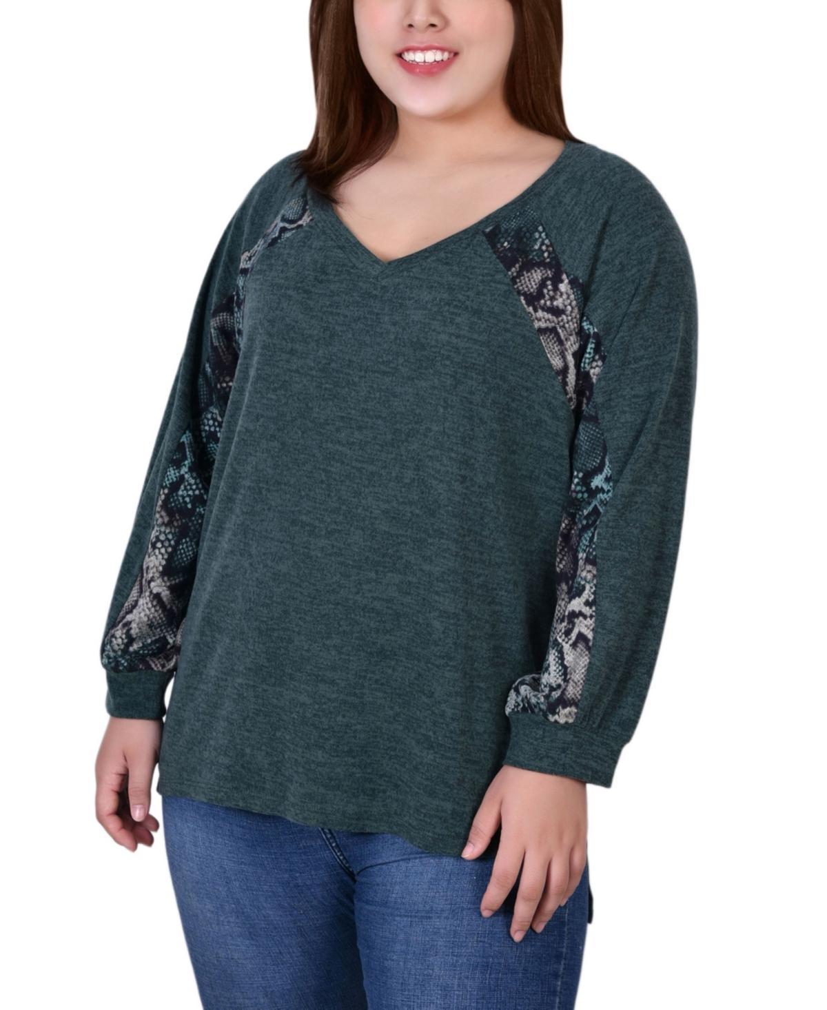 Plus Size Long Sleeve Combo Top - Hunter Product Image