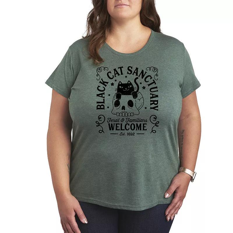 Plus Size Black Cat Sanctuary Graphic Tee, Womens Grey Green Product Image