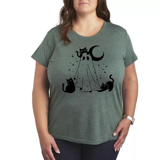 Plus Size Ghost and Cats Graphic Tee, Womens Grey Gray Product Image