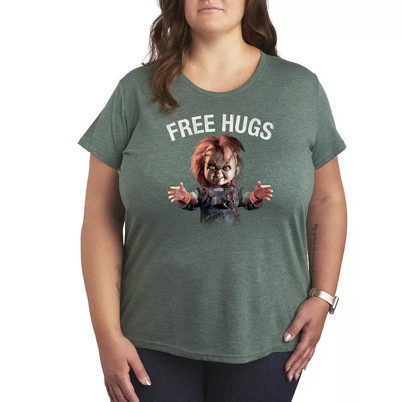 Plus Size Chucky Free Hugs Graphic Tee, Womens Grey Green Product Image