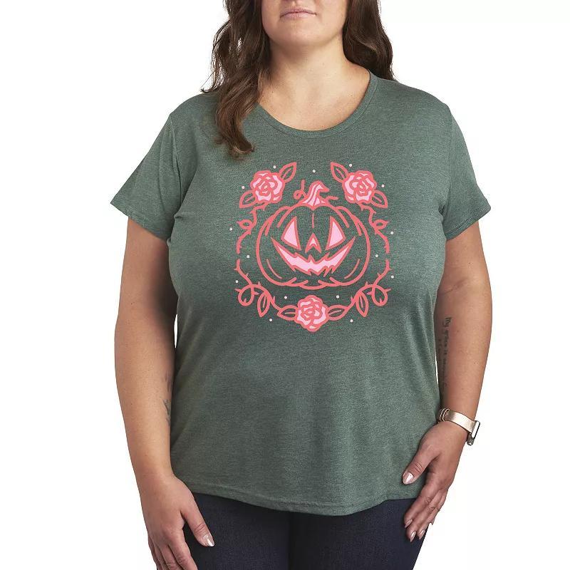 Plus Size Coquette Pumpkin Rose Graphic Tee, Womens Grey Green Product Image