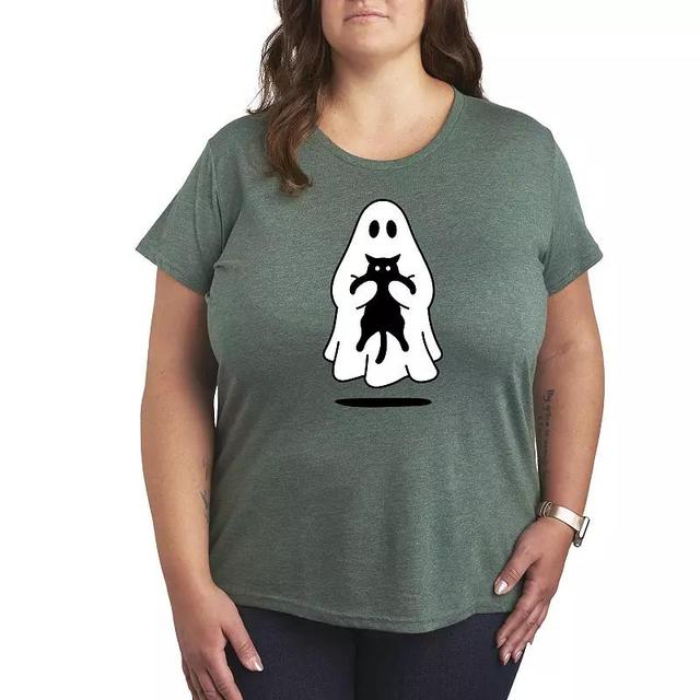 Instant Message Womens Womens Tee Shirts HEATHER Juniper Ghost Black Cat Graphic Tee - Women, Juniors, Plus & Petite Plus Product Image