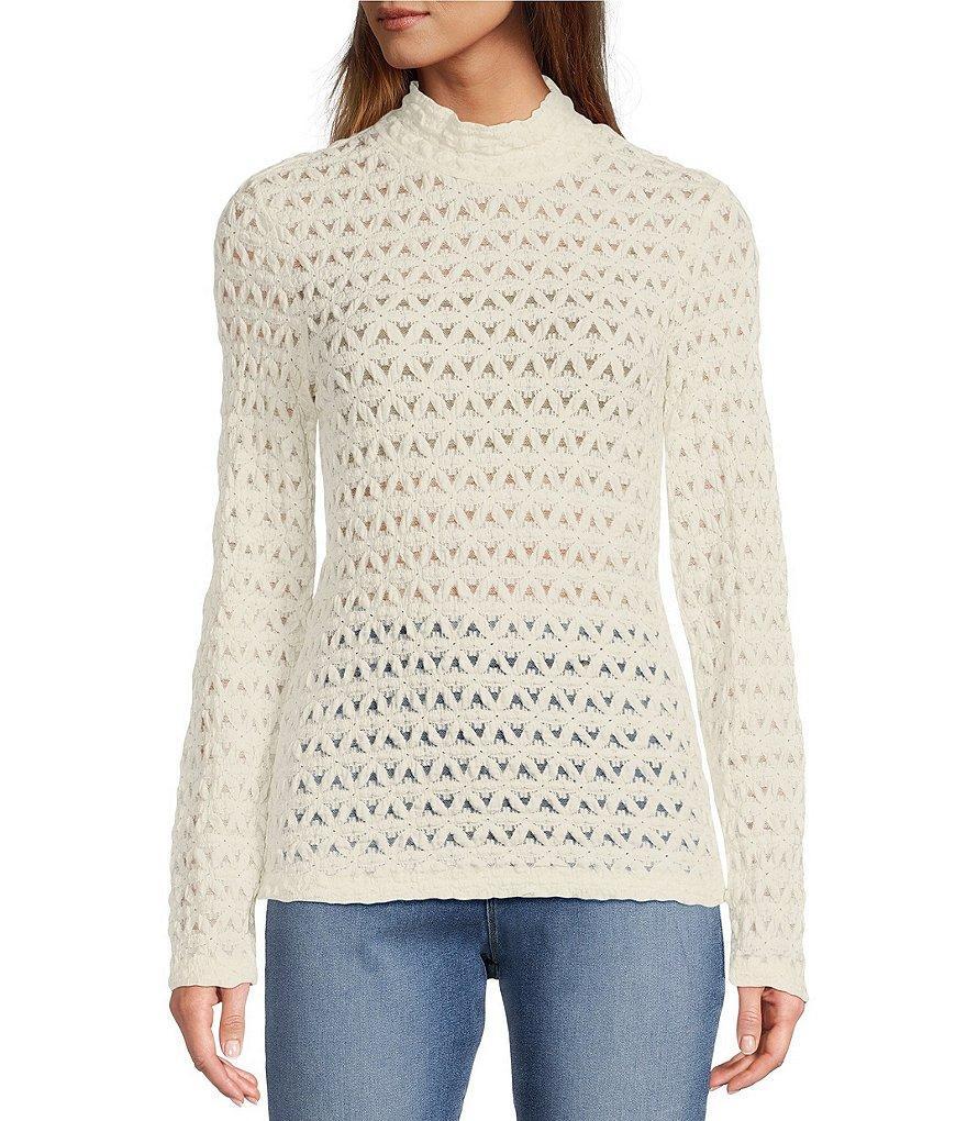 Sanctuary Lace Stretch Knit Turtle Neck Long Sleeve Top Product Image