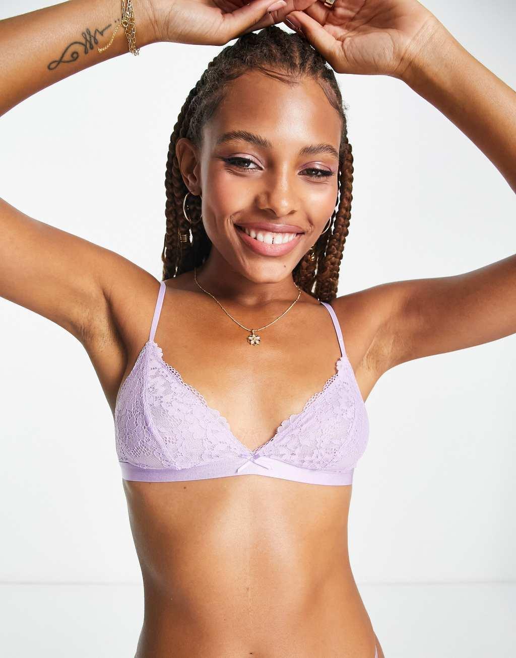 Dorina Exclusive peony lace non padded triangle bralette in lilac  Product Image