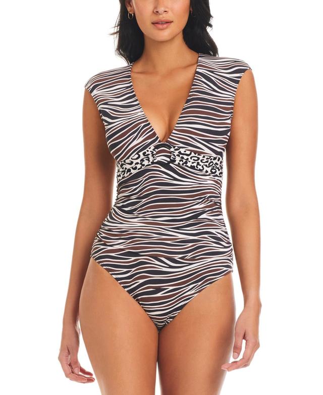 Bleu by Rod Beattie Womens Animal Instinct Cap-Sleeve One-Piece Swimsuit Product Image