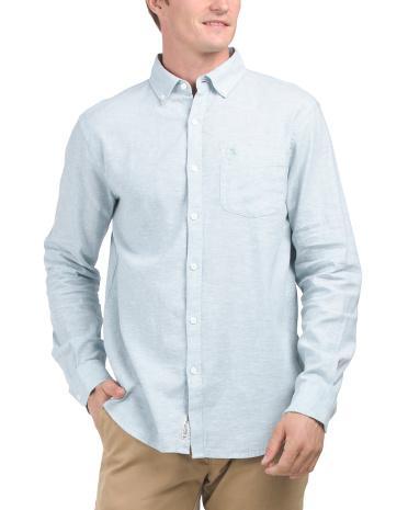 Linen Cotton Blend Stretch Woven Shirt for Men | Cotton/Cotton/Elastane Product Image