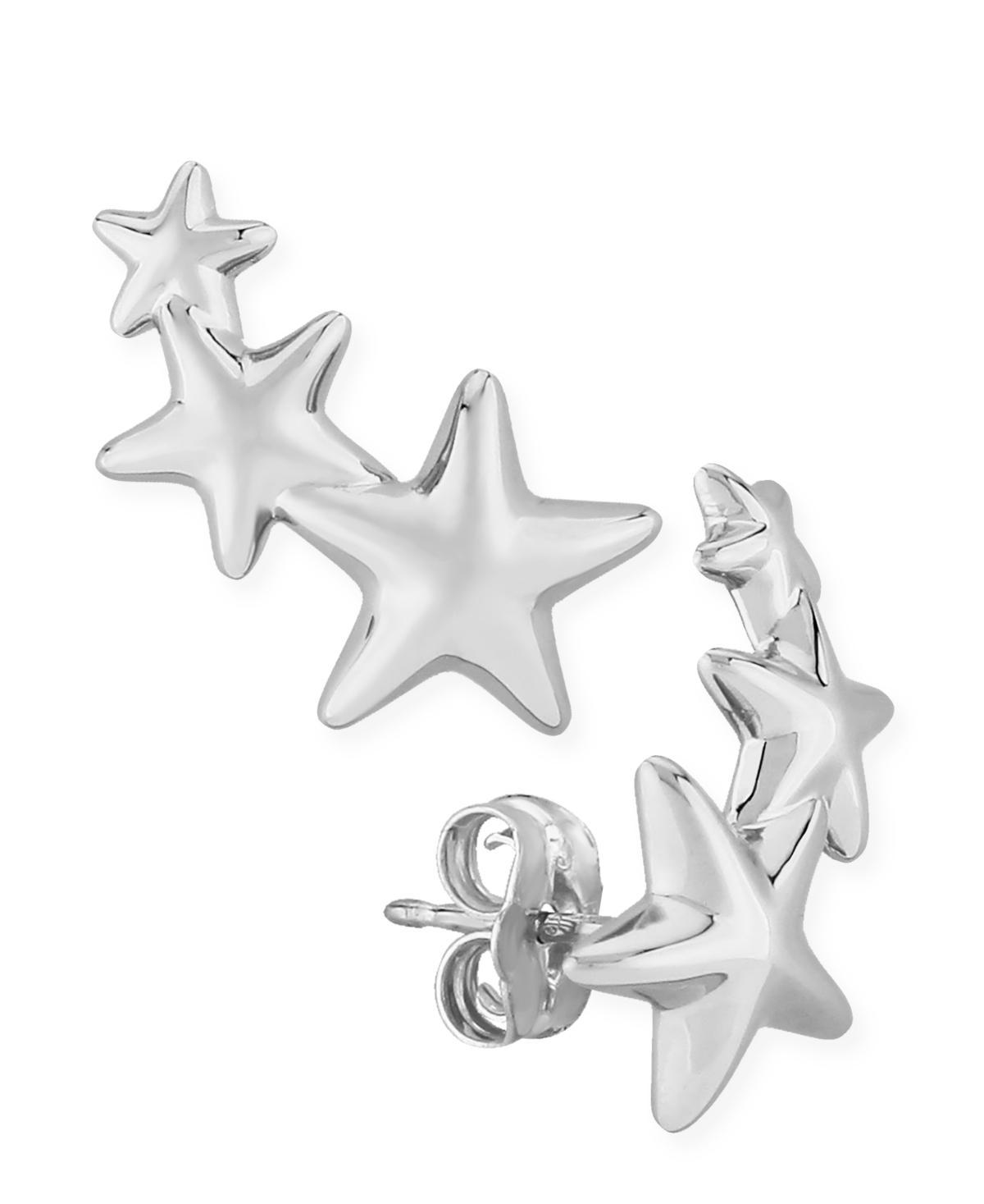 Triple Star Stud Crawler Earrings Set in 14k White Gold Product Image