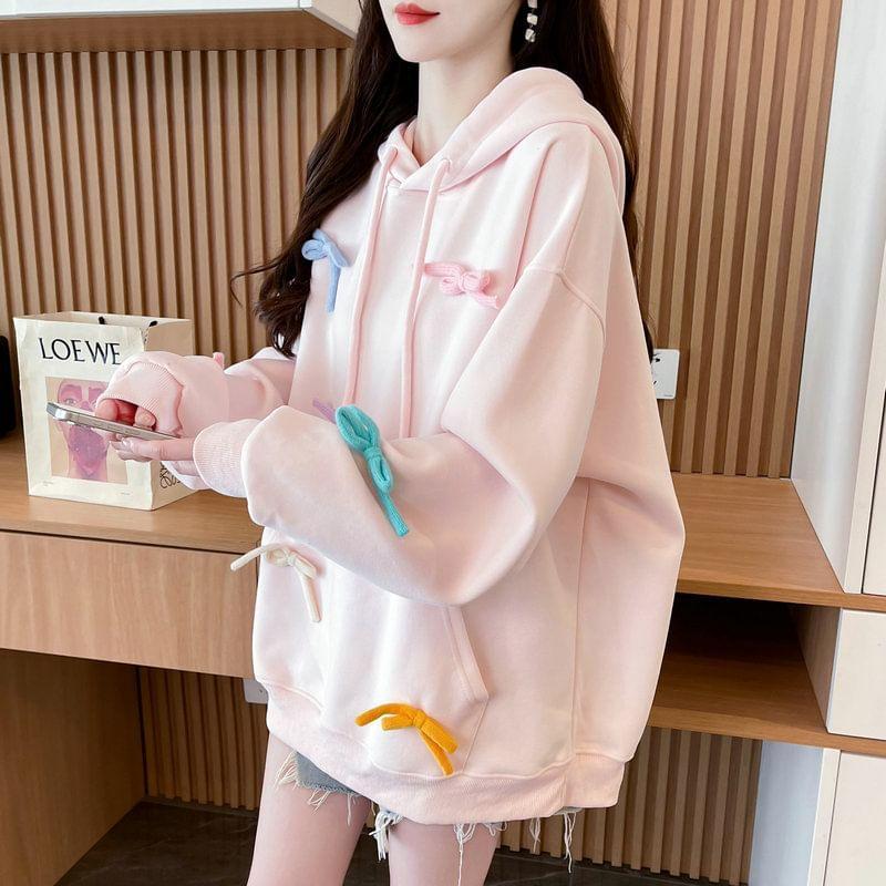 Bow Accent Drawstring Oversized Hoodie Product Image