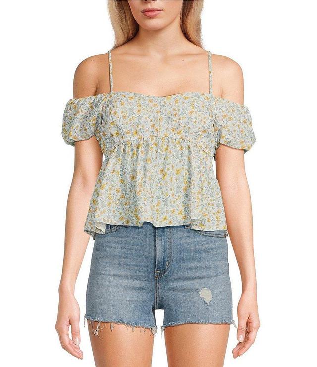 Moa Moa Cold Shoulder Floral Crop Halter Top Product Image