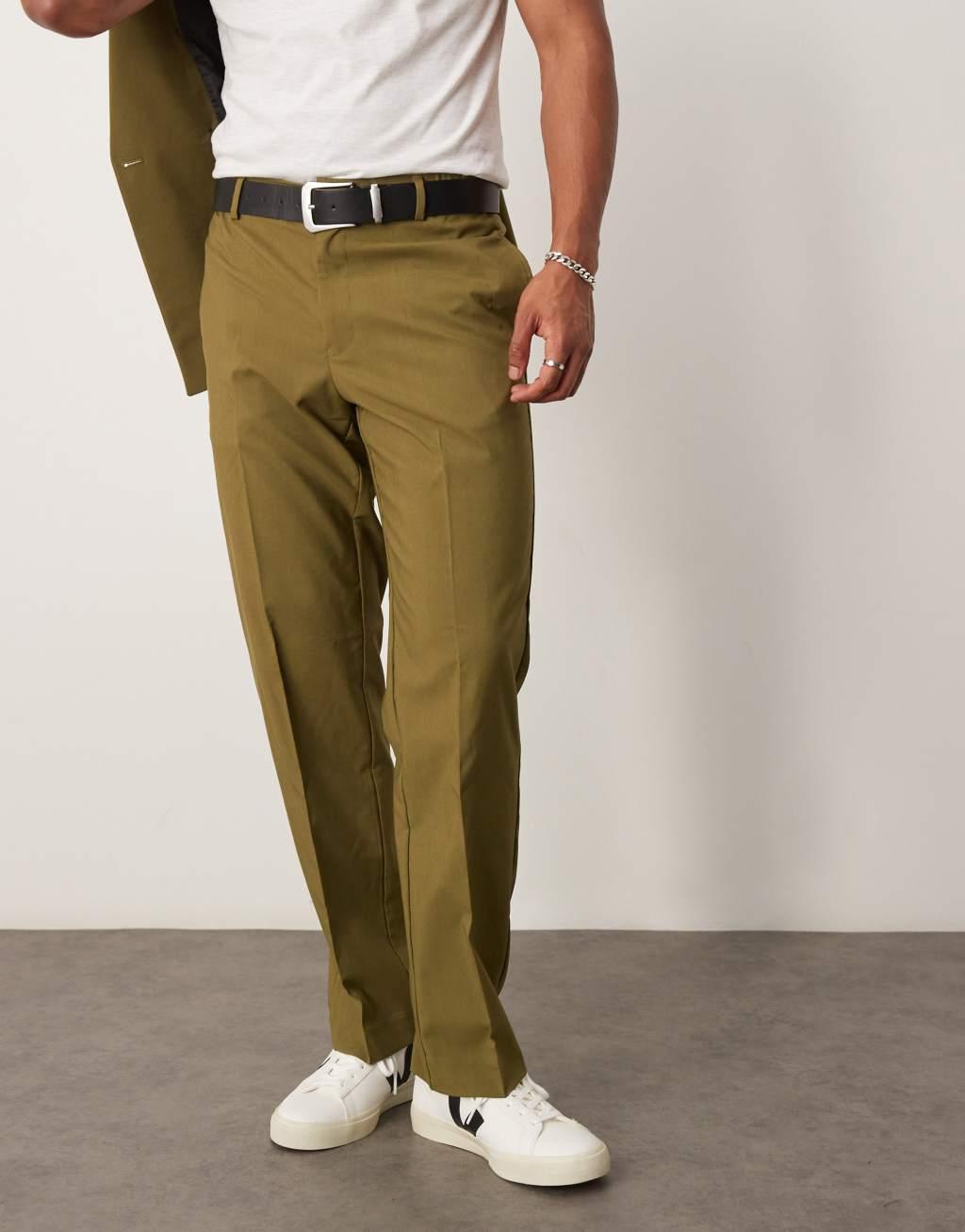 ASOS DESIGN straight leg suit pants in olive green  Product Image