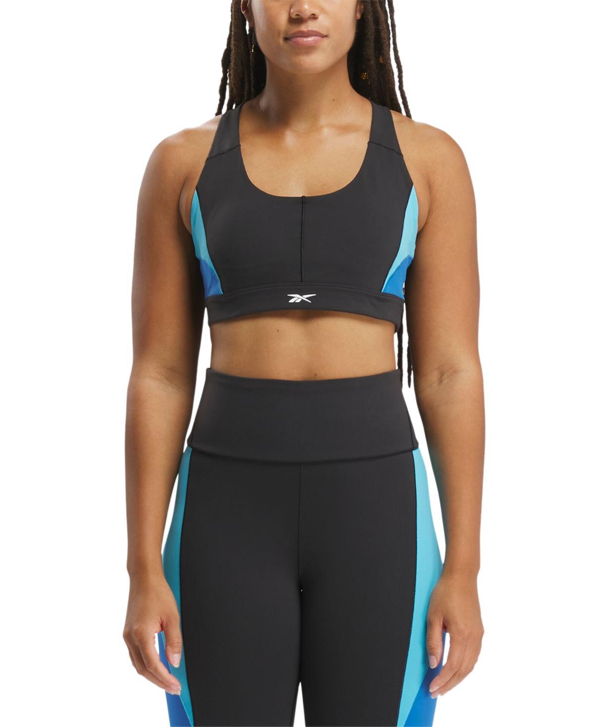 Reebok Womens Active Lux Racerback Colorblocked Sports Bra - Black Product Image