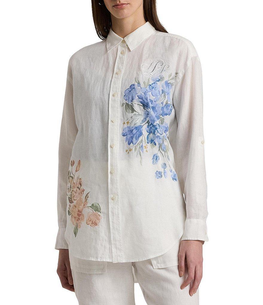 Lauren Ralph Lauren Oversized Floral Eyelet Linen Shirt Product Image