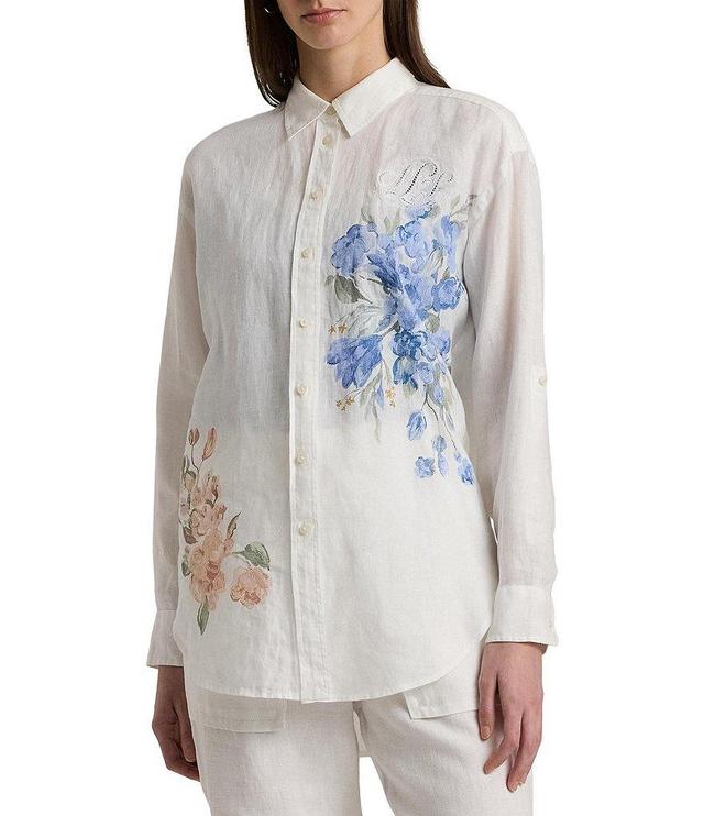 Lauren Ralph Lauren Oversized Floral Eyelet Linen Shirt Product Image