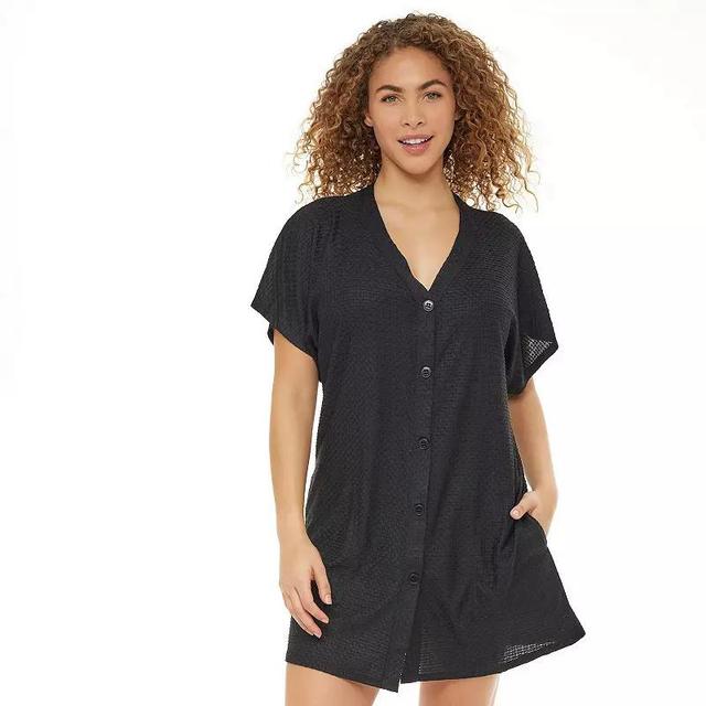 Plus Size Jordan Taylor Button Waffle-Weave Swim Cover-Up, Womens Product Image