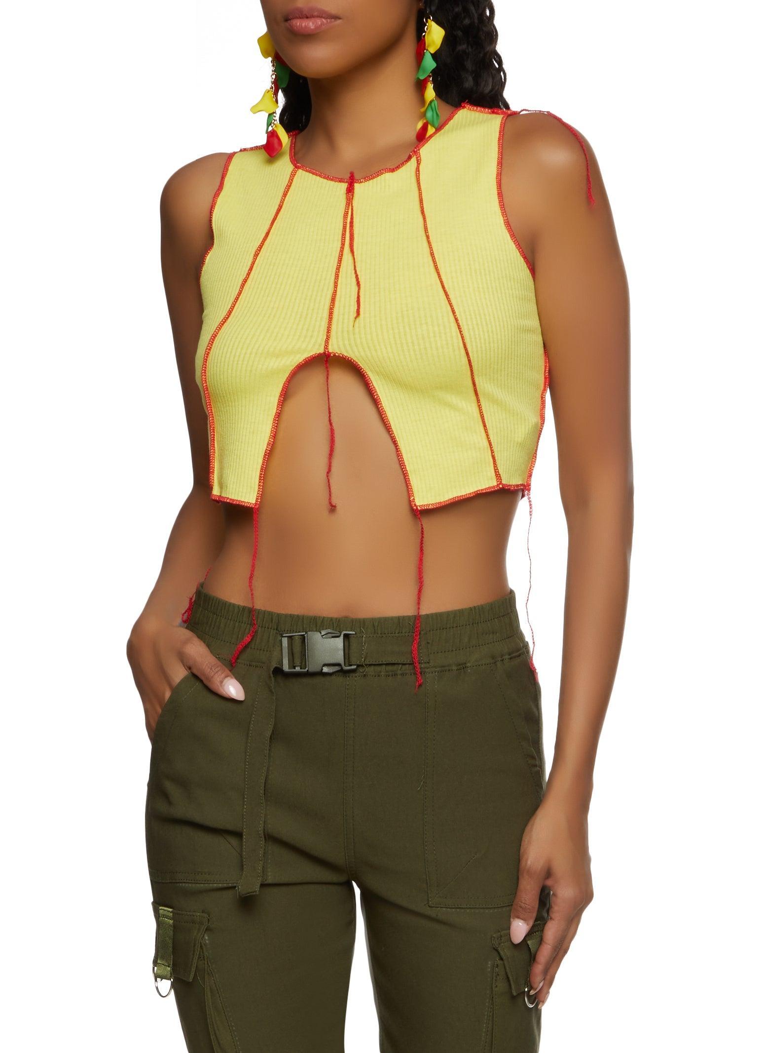 Womens Contrast Decorative Stitch Split Hem Cropped Tank Top Product Image