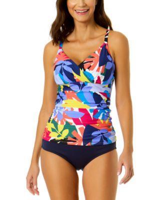 Anne Cole Womens Printed Surplice Triangle Tankini Top High Waisted Bikini Bottoms Product Image