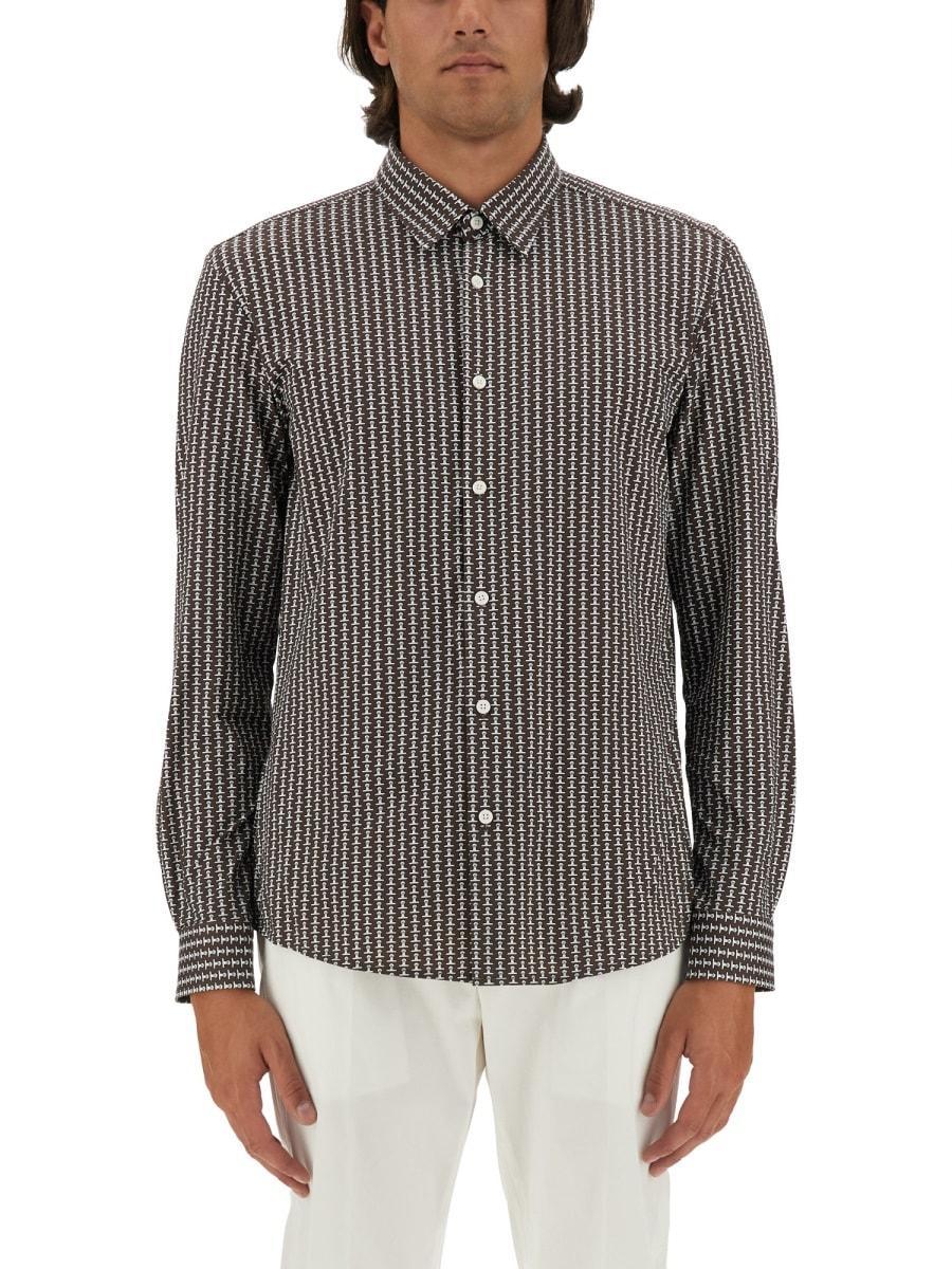 Boss Micro Check Pattern Shirt In Brown Product Image