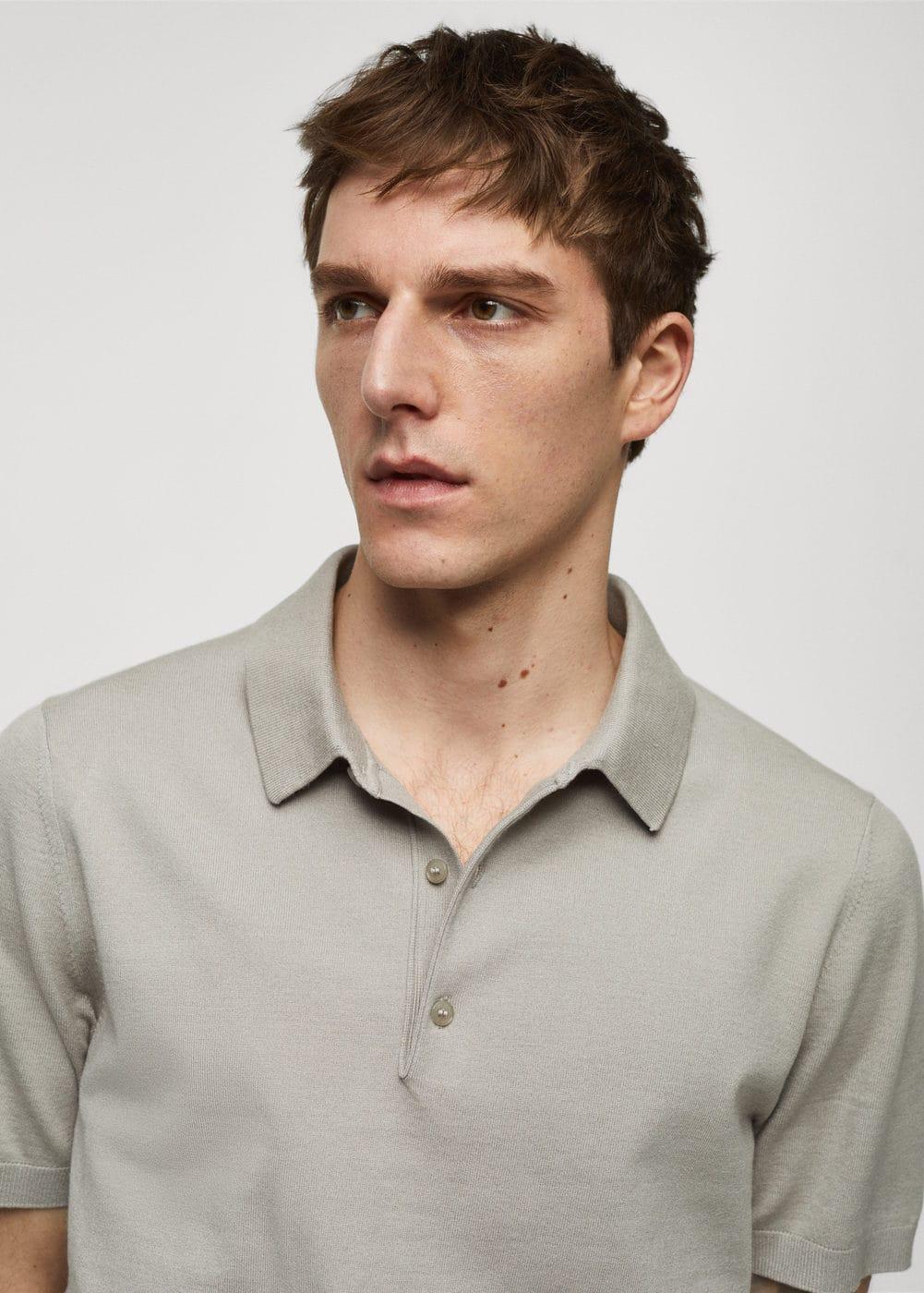 MANGO MAN - Fine-knit polo shirt light/pastel greyMen Product Image