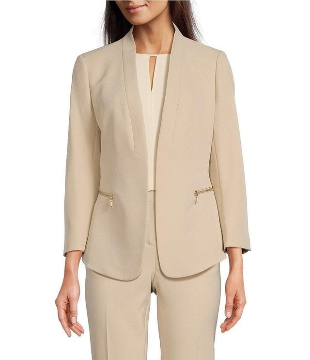 Anne Klein Stretch Zip Pocket Collarless Wrist Length Sleeve Blazer Jacket Product Image