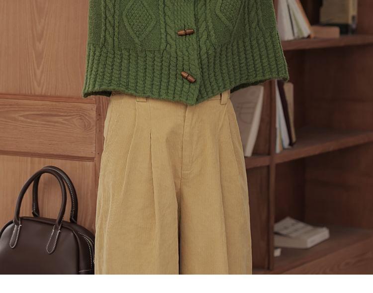 Collared Plain Cable Knit Toggle Cardigan Product Image