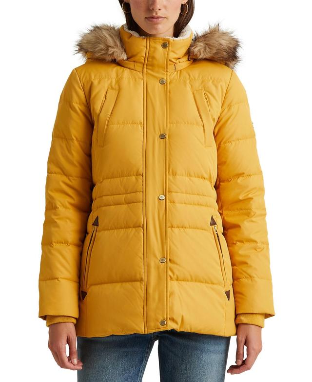 Lauren Ralph Lauren Womens Faux-Fur-Trim Hooded Puffer Coat, Created for Macys Product Image