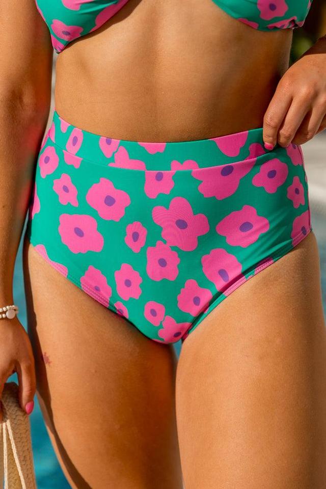 Take A Vacation Green Floral High Waisted Bikini Bottoms Product Image