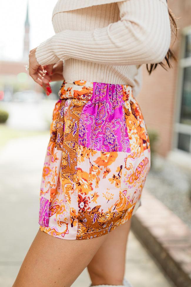 Call Me Later Purple Patch Print Mini Skort FINAL SALE Product Image