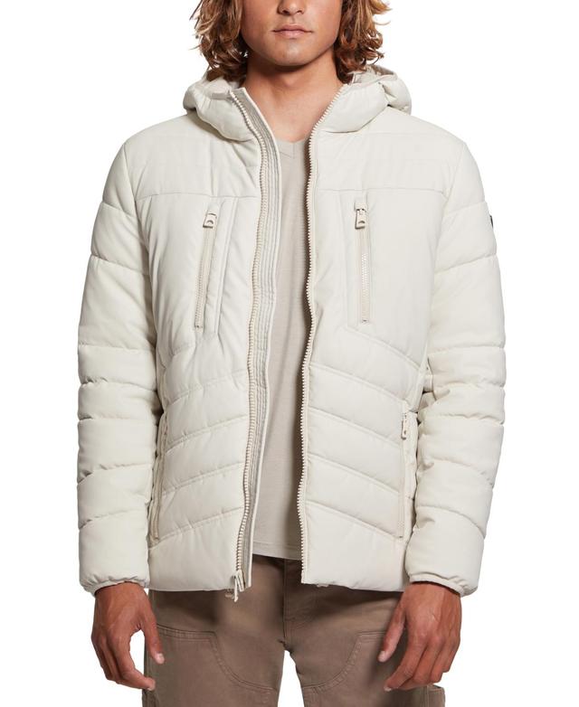 Guess Mens Quilted Faux Leather Hooded Jacket Product Image