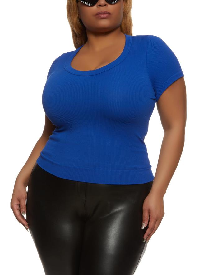 Womens Plus Size Rib Knit Short Sleeve Seamless Tee Product Image