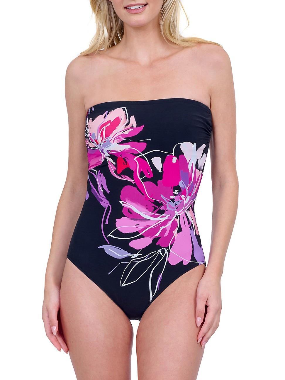 Womens Water Lily Strapless One-Piece Swimsuit Product Image