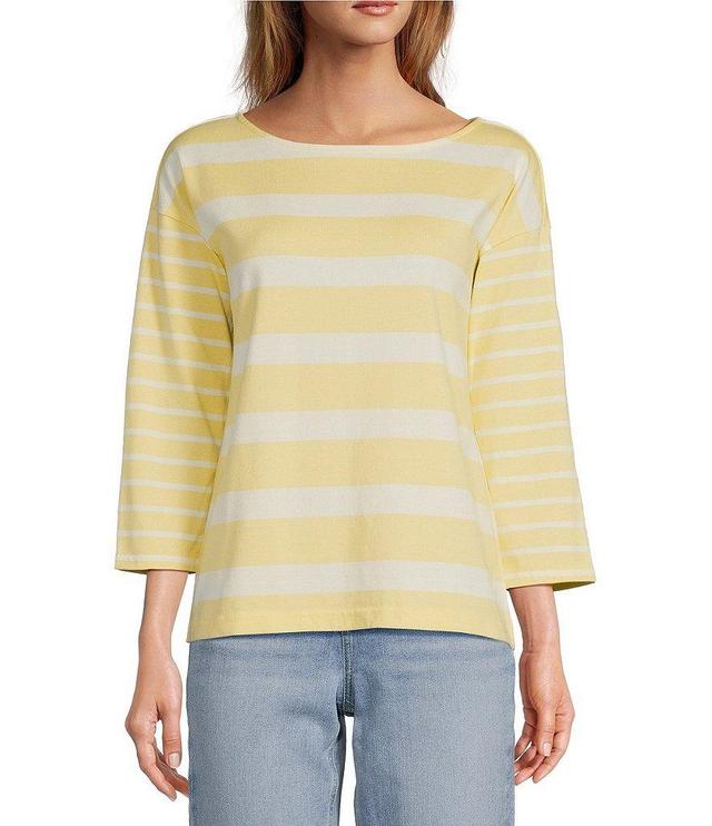 L.L.Bean Heritage Striped Boat Neck 3/4 Sleeve Drop Shoulder Relaxed Knit Top Product Image