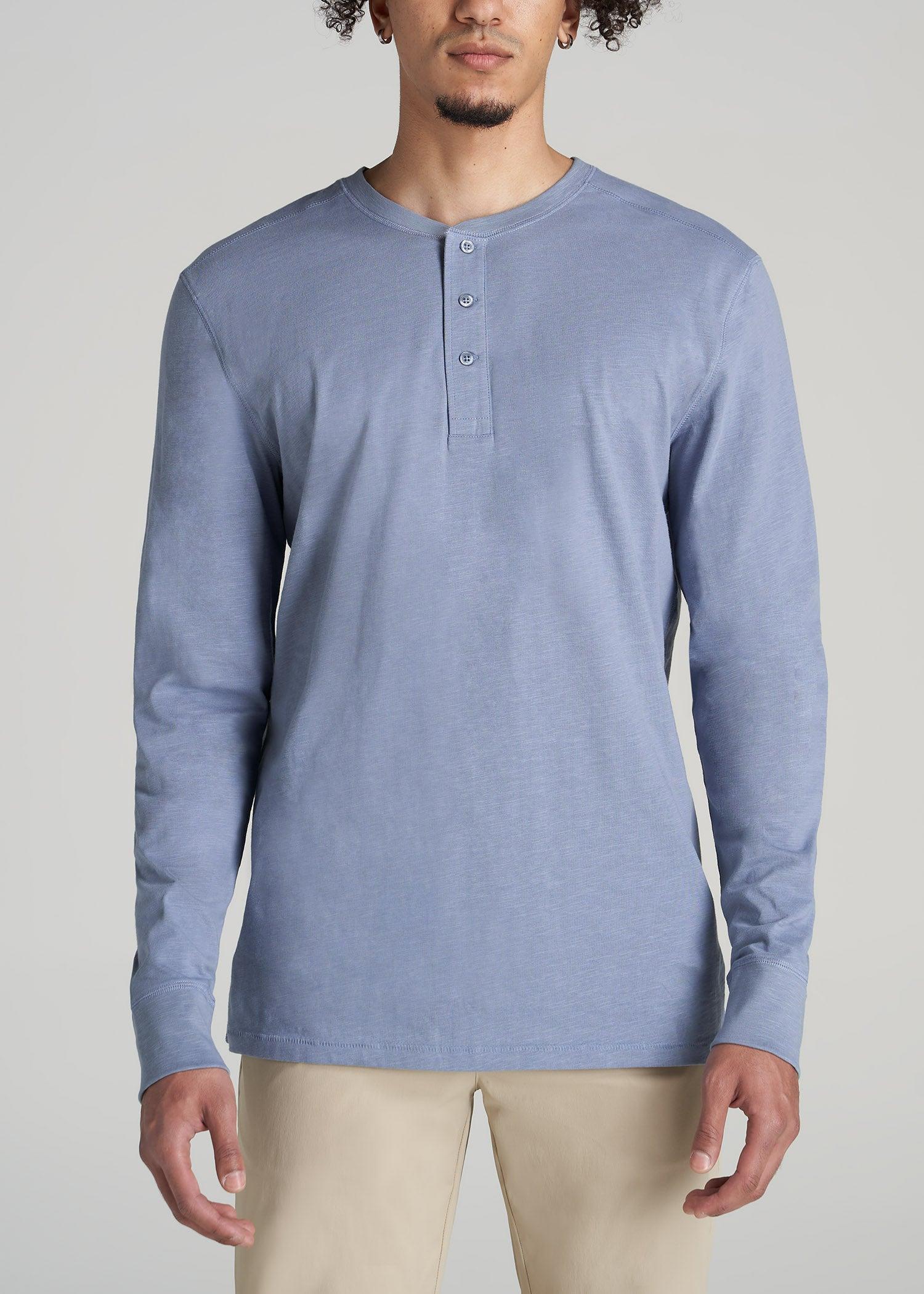 Men's Tall Three Button Long Sleeve Slub Henley in Chambray product image