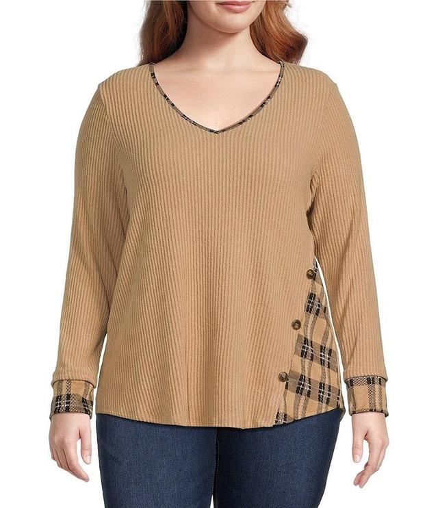 Moa Moa Plus Long Sleeve Color Block Sweater Product Image