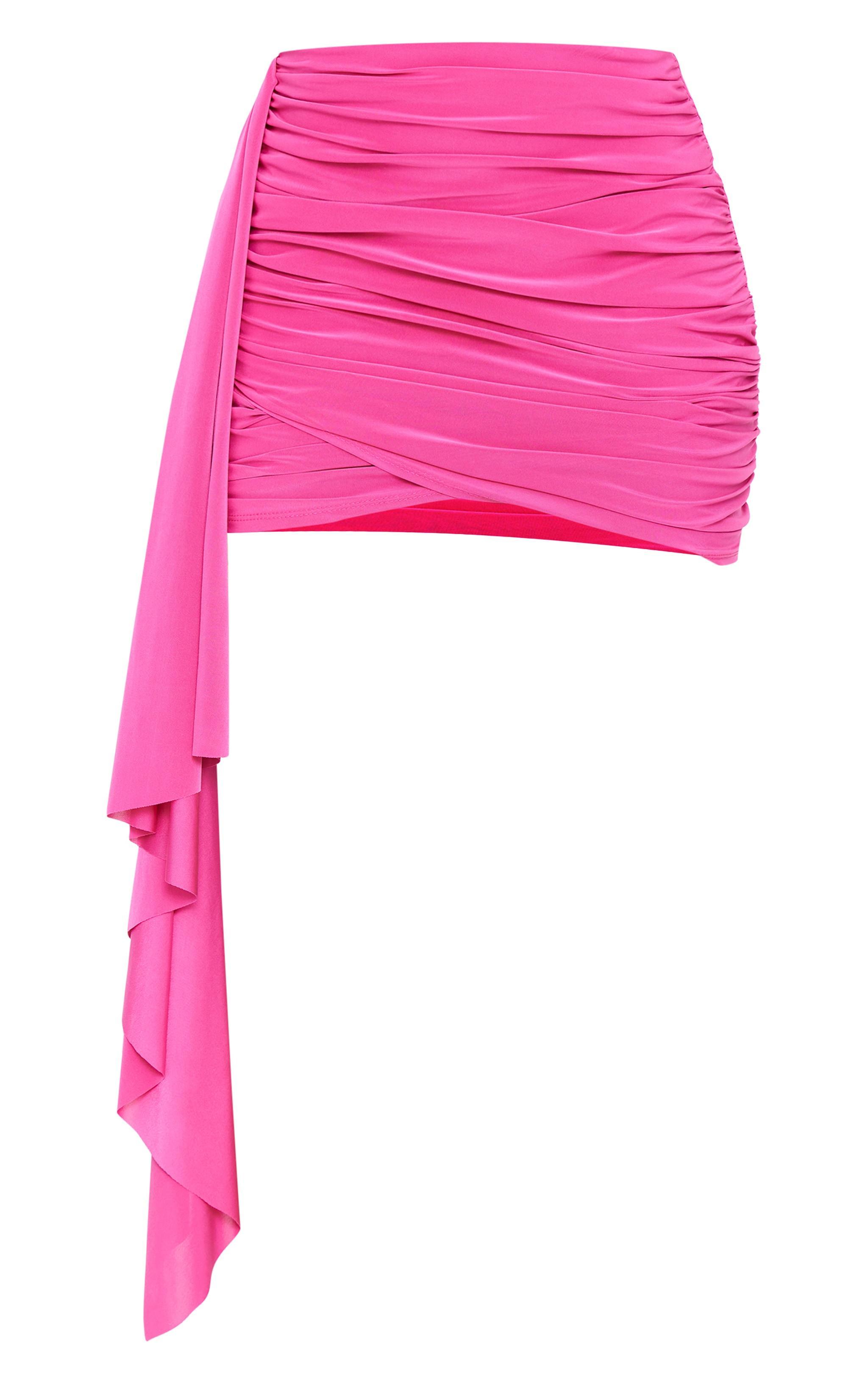 Hot Pink Slinky Draped Ruched Mini Skirt Product Image