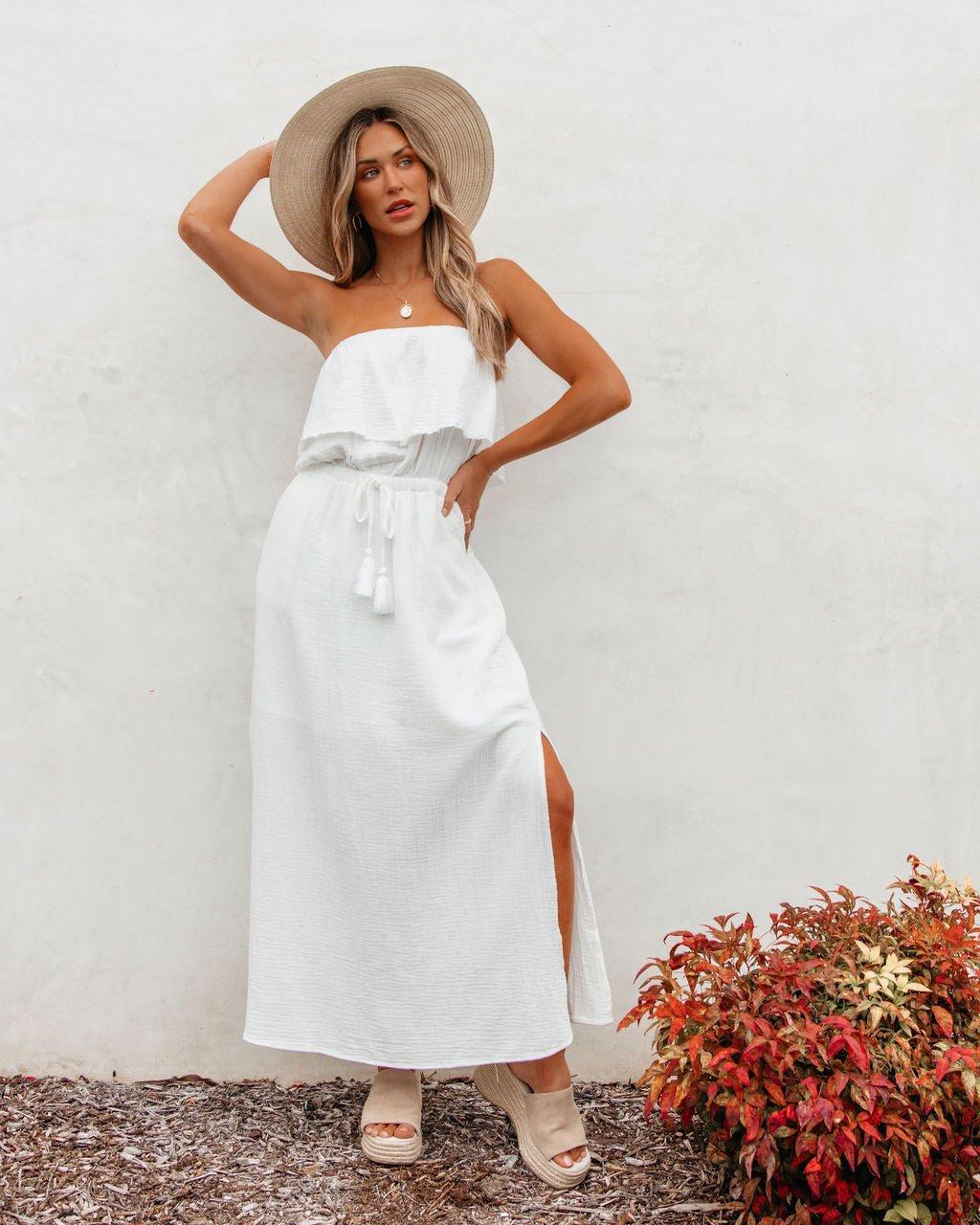 White Strapless Ruffled Maxi Dress - FINAL SALE Product Image