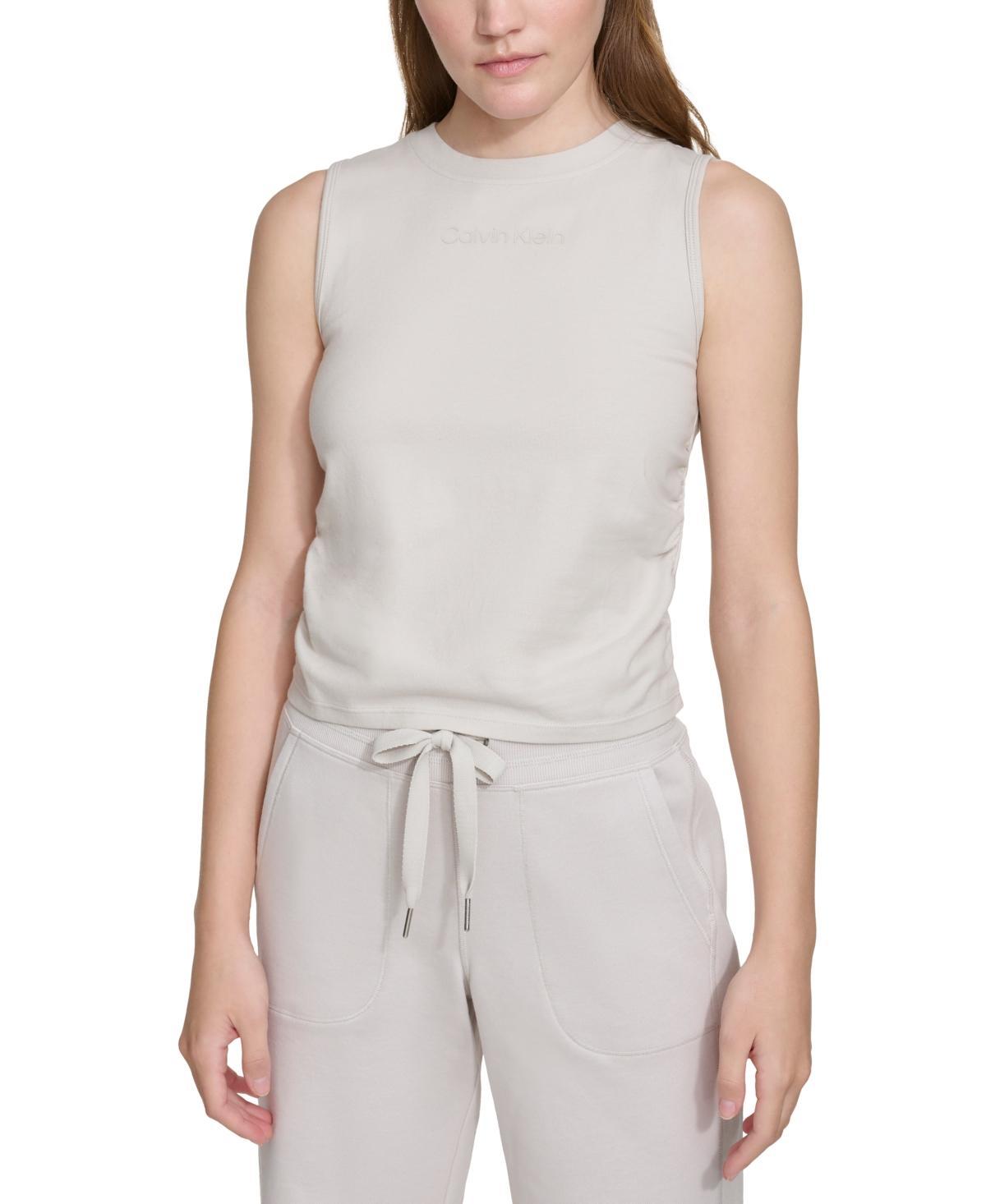 Calvin Klein Womens Ruched Crewneck Logo Tank Top Product Image