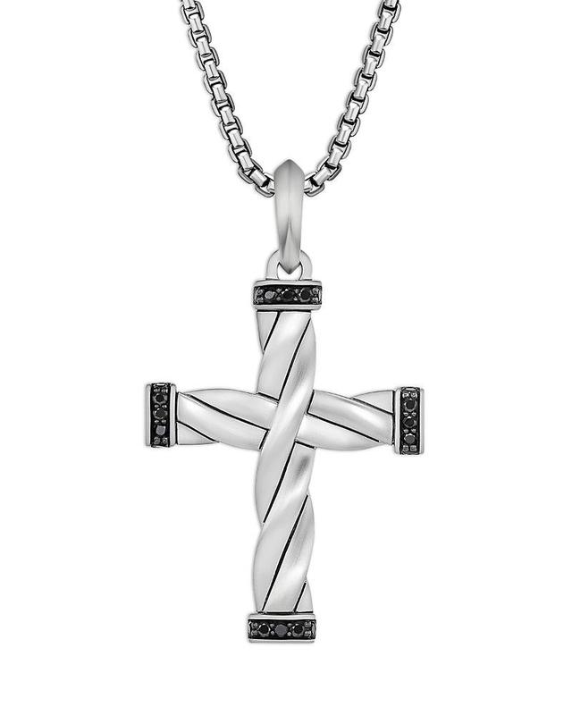 Mens DY Helios Cross Pendant with Diamonds in Silver, 48mm Product Image